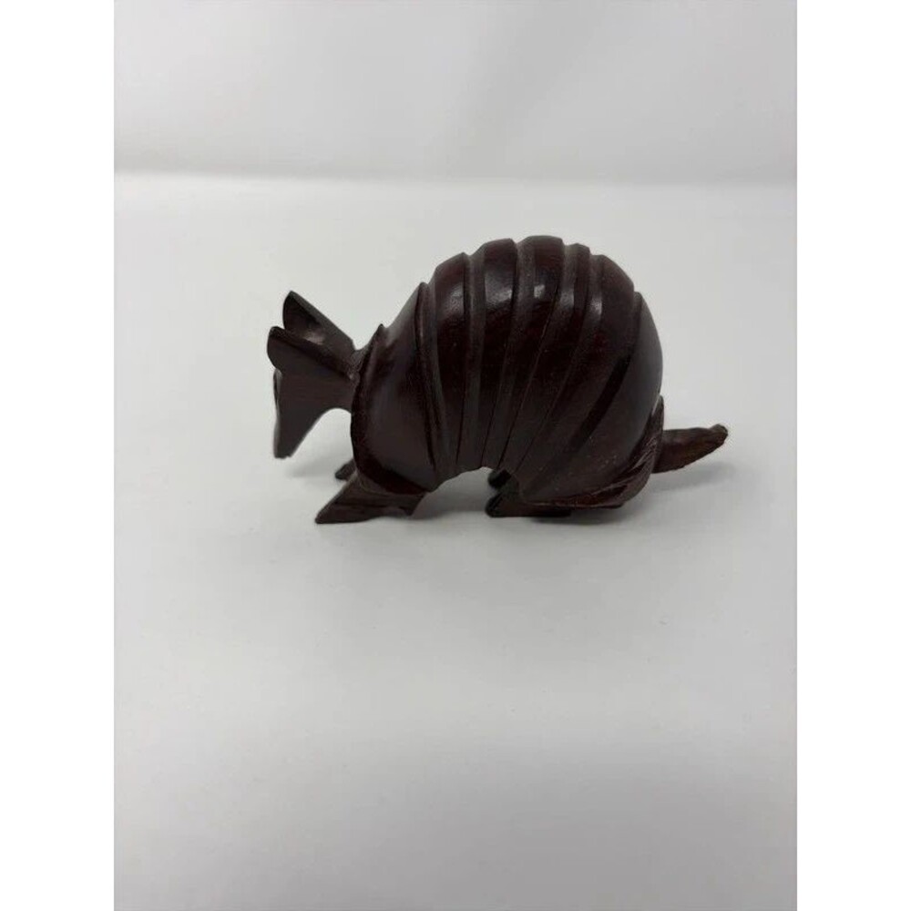 Vintage Hand Carved Wood Armadillo Sculpture Figurine